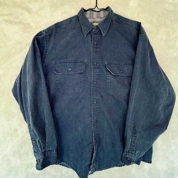 Cabelas Blue Heavy Duck Canvas Flannel Lined Chore Jacket Mens L Reg 100% Cotton - Picture 1 of 7